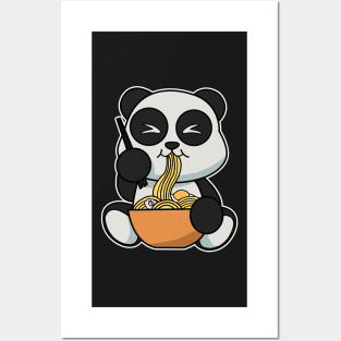 Anime Kawaii Ramen Eating Panda Bear Japanese Noodles Posters and Art